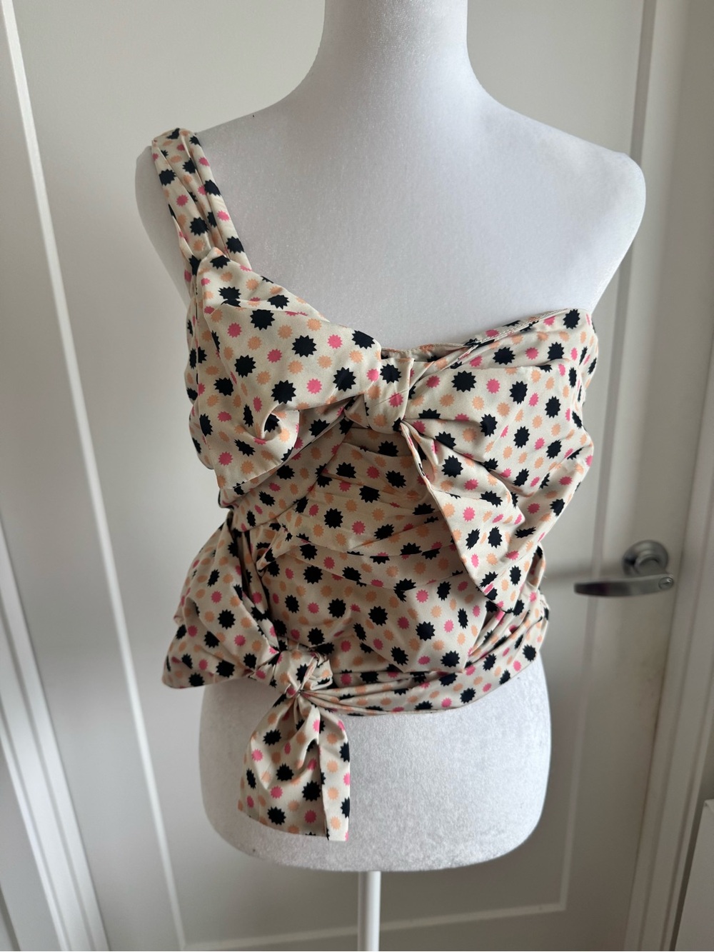 Maeve Cream Floral Tie-Front Camisole with Black and Pink Accents
